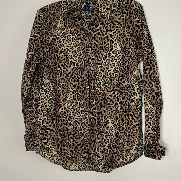 Chaps animal print blouse button up down shirt top - Picture 2 of 9